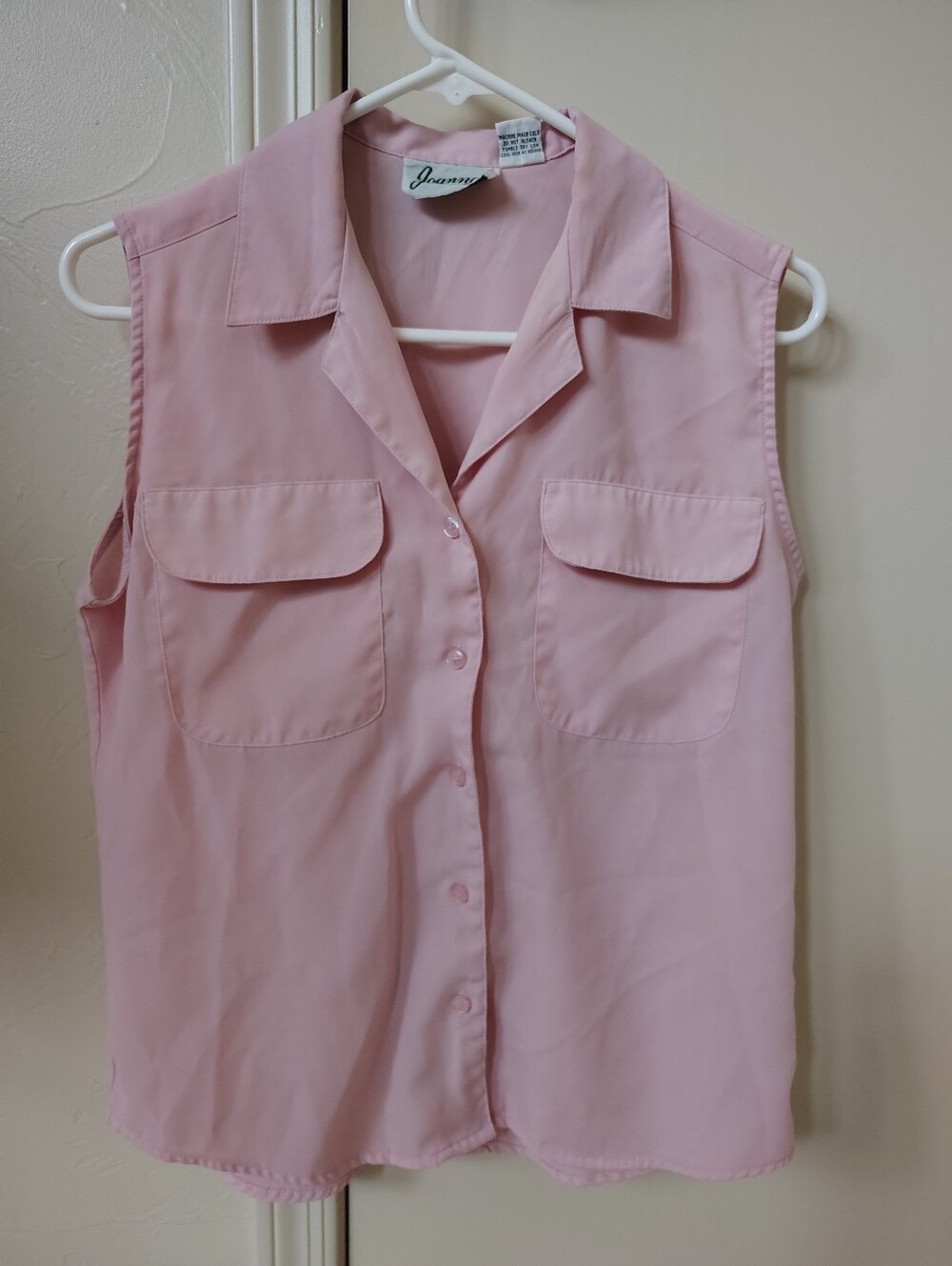 Joanna Women's Pink Collared Sleeveless Button-Front Blouse Pockets S